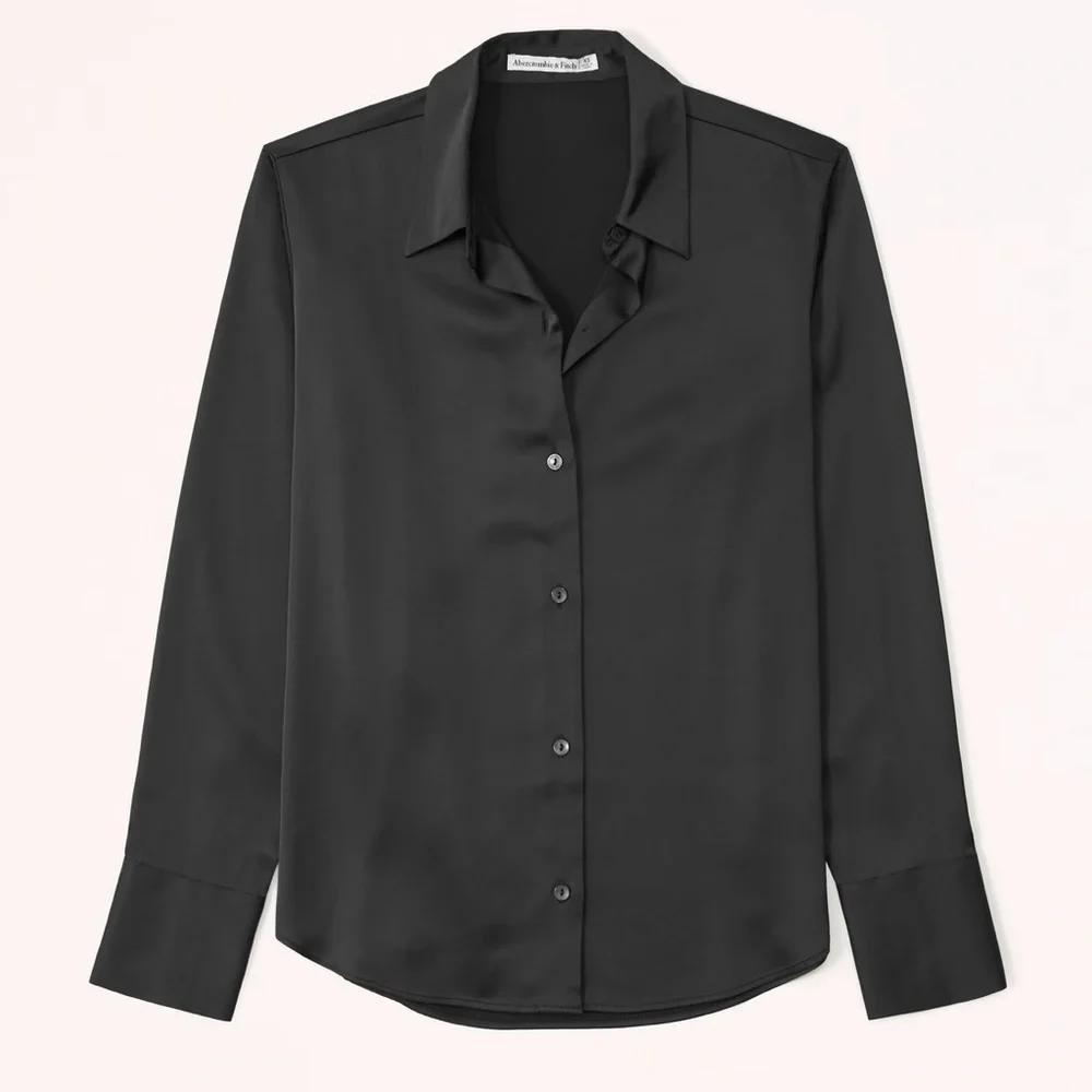 Abercrombie & Fitch Long-Sleeve Satin Button-Up Shirt - Picture 2 of 13